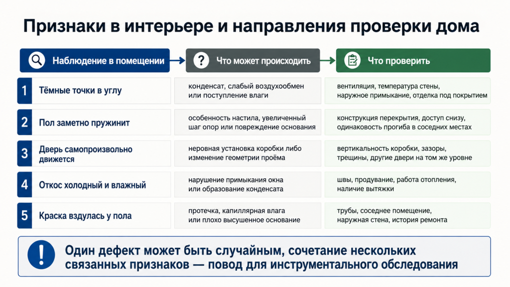 Признаки в интерьере и направления проверки дома